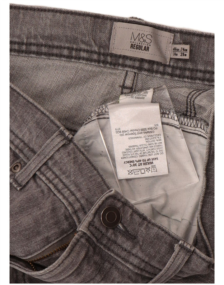 MARKS & SPENCER Mens Regular Straight Jeans W34 L29 Grey Cotton
