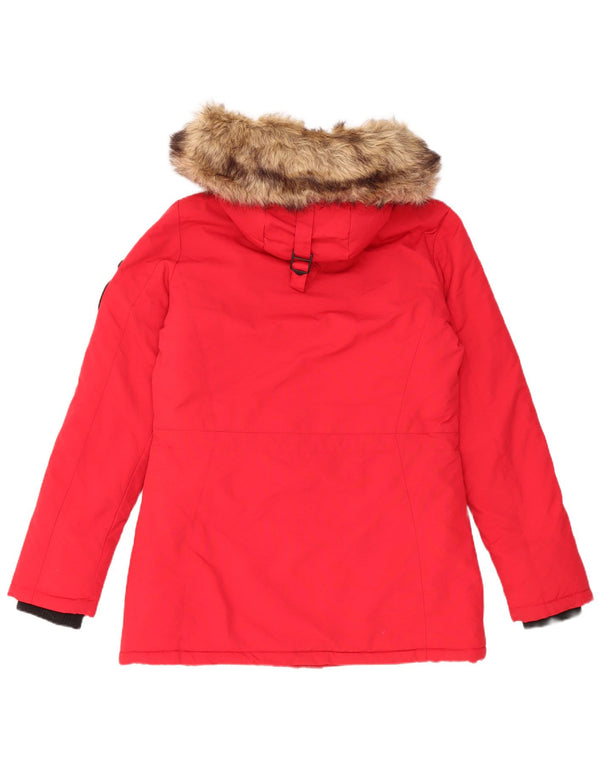 Superdry ženska velika parka jakna s kapuljačom UK 10 Mala crvena najlonska