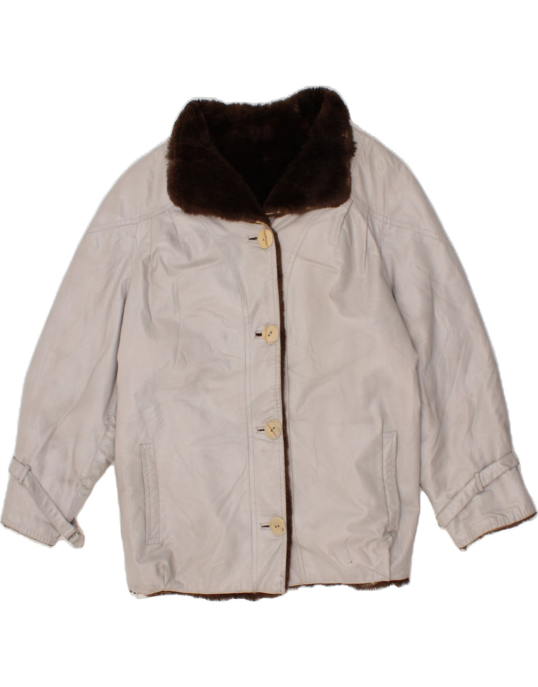 VINTAGE Womens Sherpa Jacket UK 2 2XS Grey Vintage Vintage and Second-Hand Vintage from Messina Hembry 