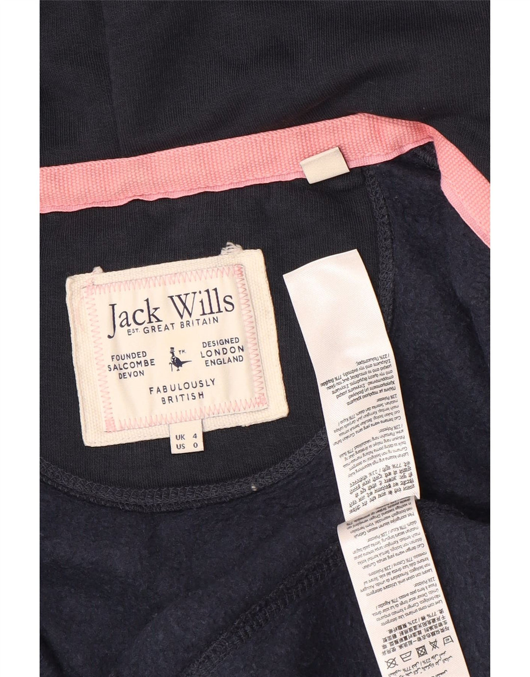 JACK WILLS Ženski pulover s kapuljačom s patentnim zatvaračem UK 4 XS tamnoplavi pamuk