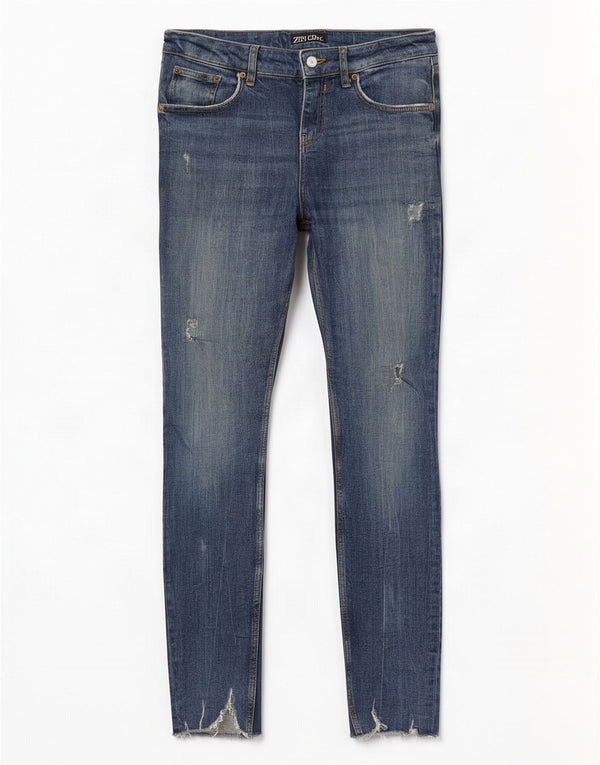 Zara Womens Distressed Skinny Jeans EU 38 Small W28 L28 Blue Cotton