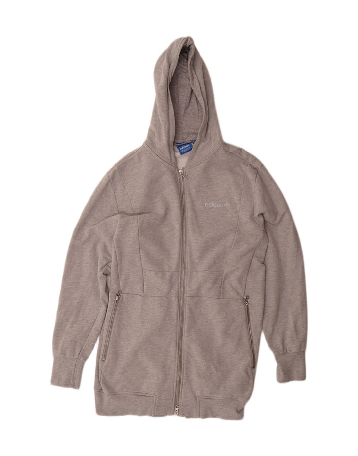 ADIDAS Womens Oversized Longline Zip Hoodie Sweater UK 14 Medium Grey Vintage Adidas and Second-Hand Adidas from Messina Hembry 