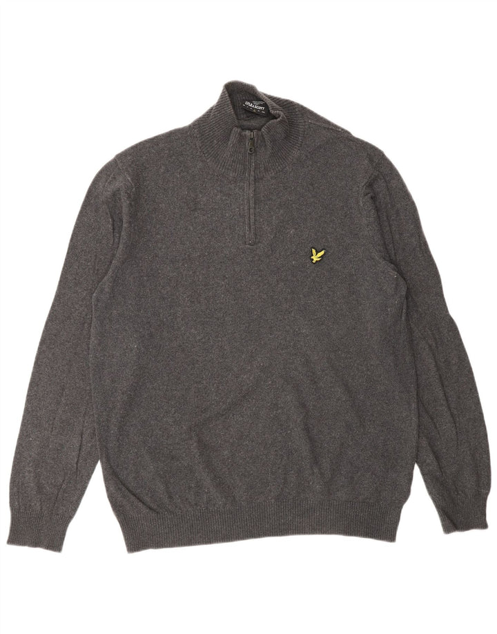 Lyle & Scott muški pulover s izrezom i velikim sivim pamukom