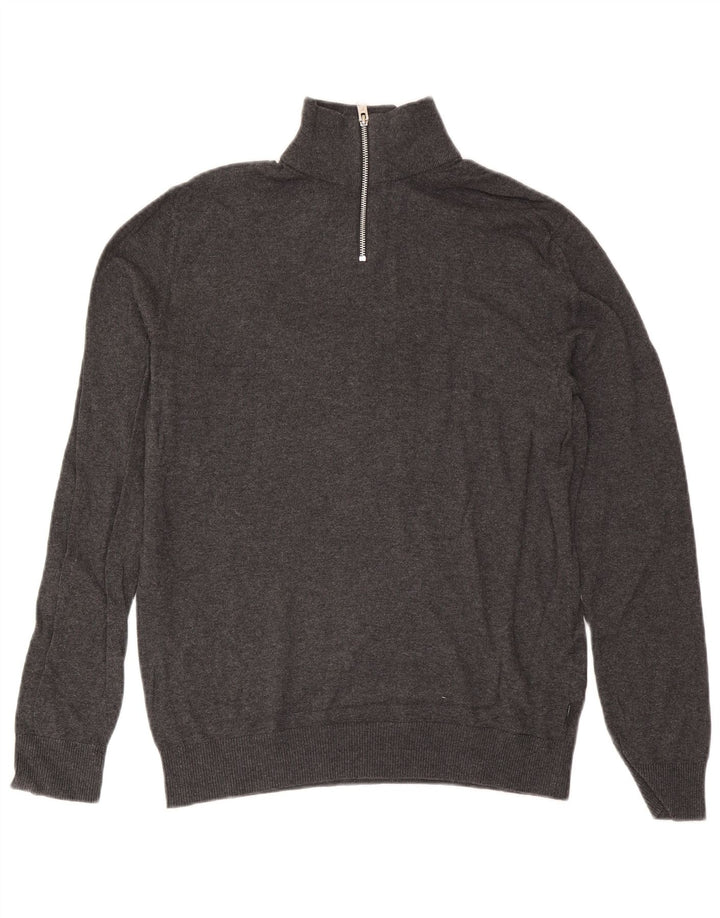 Jack & Jones muški džemper s izrezom i srednje sivim pamukom