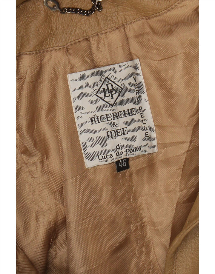 VINTAGE ženski preveliki kožni kaput s kapuljačom IT 46, velika smeđa koža