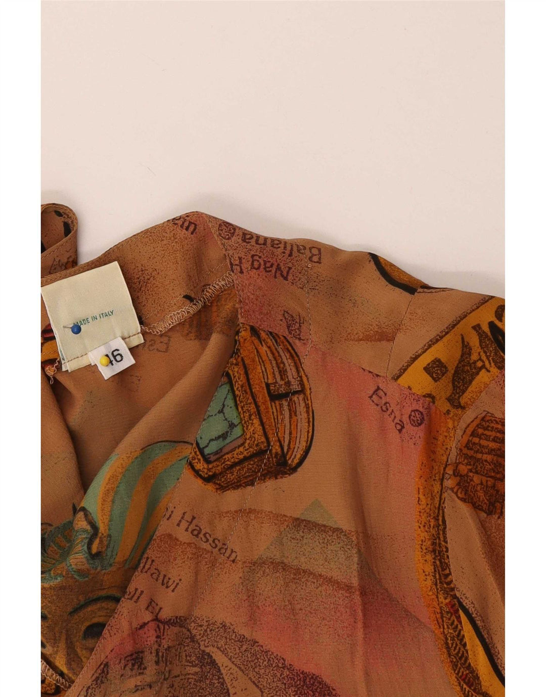 Vintage ženska bluza košulja kratkih rukava s apstraktnim uzorkom IT 46 velika smeđa