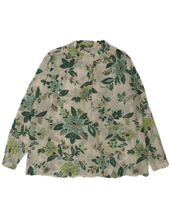 Marks & Spencer Womens Long Sleeve Blouse Top UK 14 Large Off White Floral