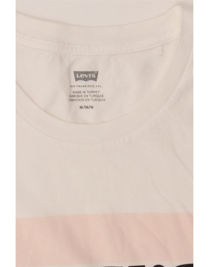 LEVI'S Womens Graphic T-Shirt Top UK 12 Medium White Cotton Vintage Levi's and Second-Hand Levi's from Messina Hembry 