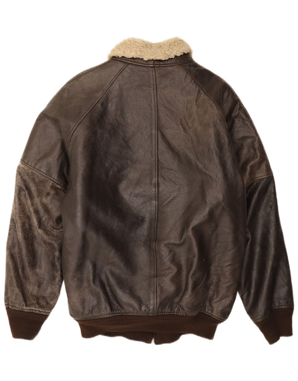 Vintage muška kožna šerpa jakna IT 52 XL smeđa