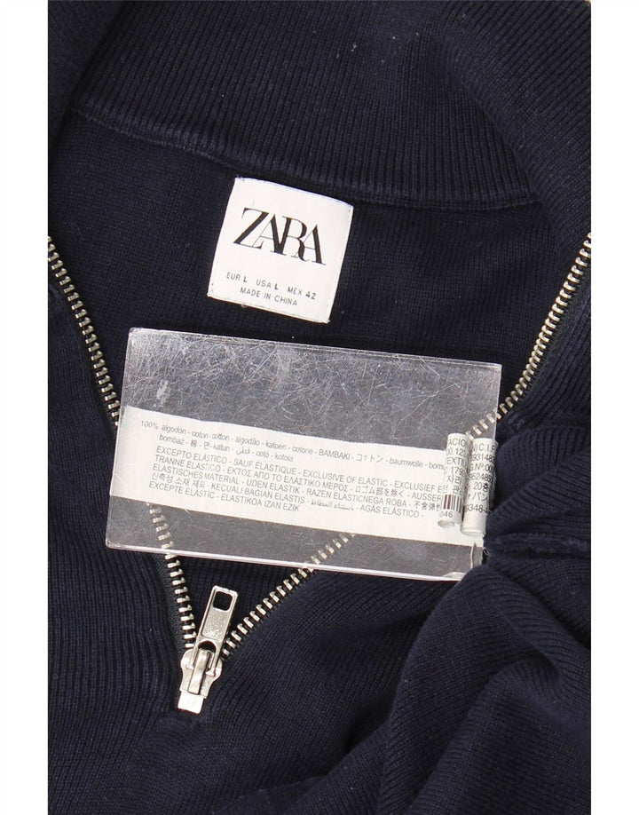 Zara muški džemper s izrezom i velikim tamnoplavim pamukom
