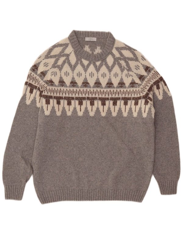 Maestrami muški džemper s okruglim izrezom IT 54 XL Siva Fair Isle vuna