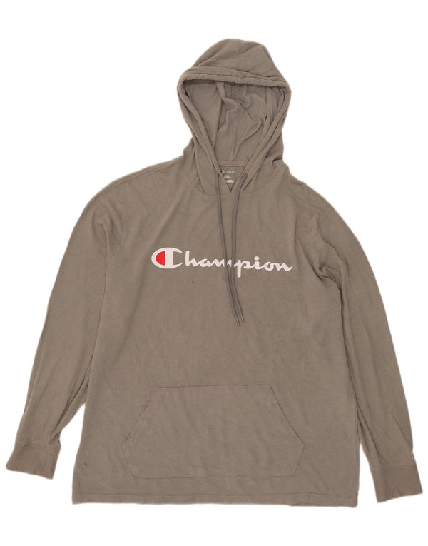 Champion Mens Hooded Graphic Top Long Sleeve Medium Grey