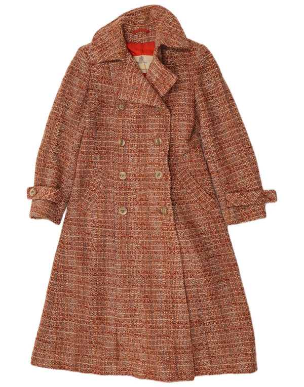 Aquascutum Womens Double Breasted Coat UK 12 Medium Brown Striped Wool