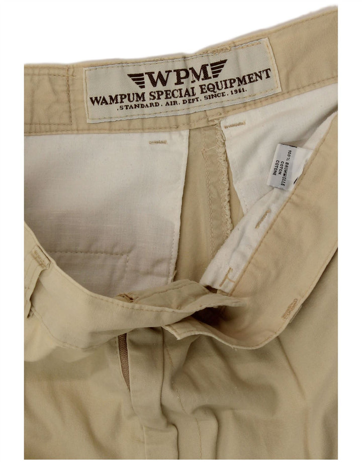 WAMPUM Mens Cargo Shorts W32 Medium  Beige Cotton