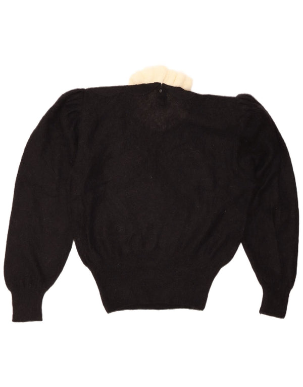 VINTAGE ženski džemper s kornjačastim ovratnikom IT 44 srednje crne cvjetne boje