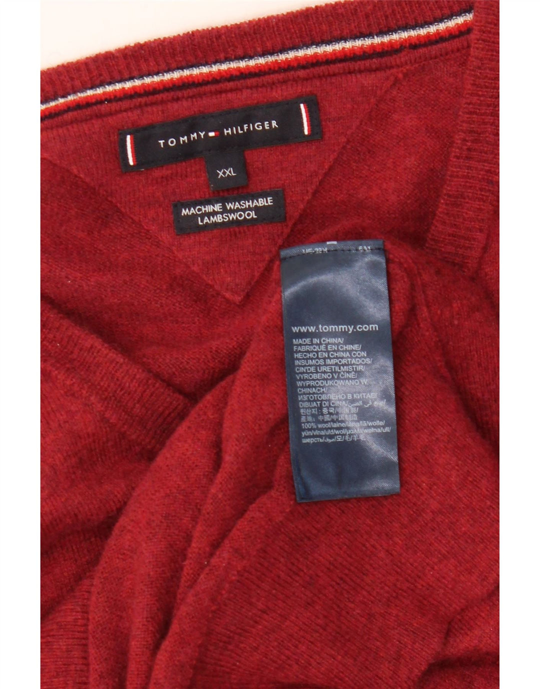 TOMMY HILFIGER Muški džemper s V-izrezom 2XL, crvena vuna