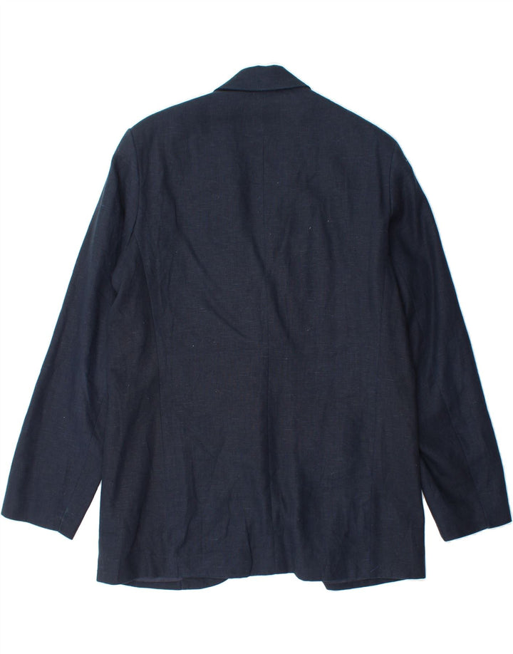 EDDIE BAUER Womens 2 Button Blazer Jacket UK 14 Medium Navy Blue Linen Vintage Eddie Bauer and Second-Hand Eddie Bauer from Messina Hembry 