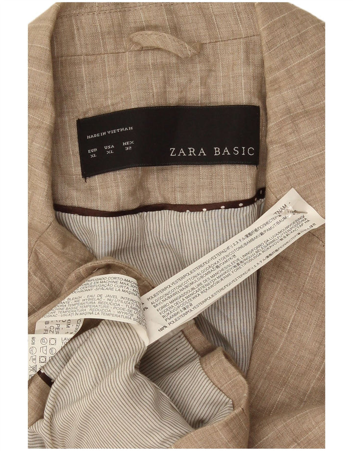 Zara ženski sako sa 1 gumbom UK 18 XL bež prugasti poliester