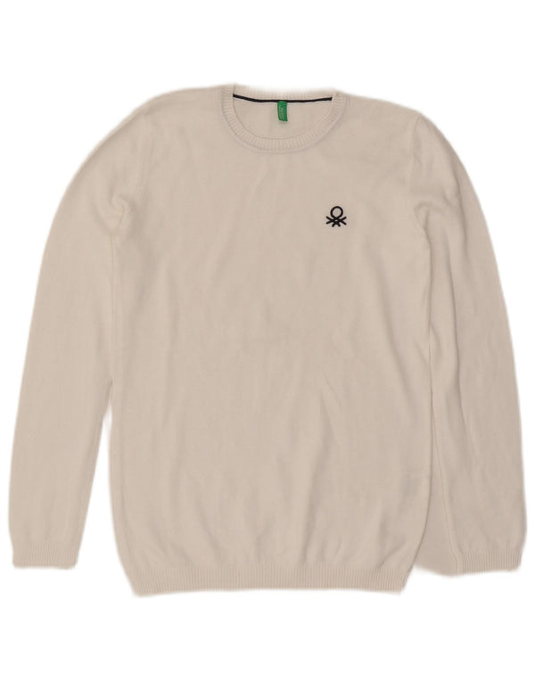 Benetton Girls Boat Neck Jumper Sweater 11-12 Years 2XL White Cotton