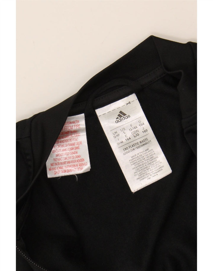 ADIDAS Girls Graphic Tracksuit Top Jacket 13-14 Years Black Polyester
