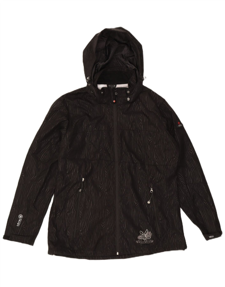 KILLTEC Womens Hooded Rain Jacket EU 46 XL Black Striped Polyester