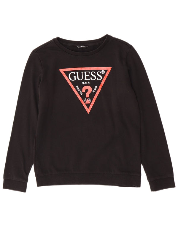 Guess Girls Graphic Sweatshirt Jumper 13-14 Years Black Cotton