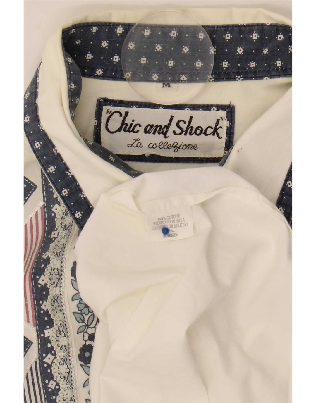 Vintage ženska prevelika košulja bluza UK 14 Srednje bijeli geometrijski pamuk