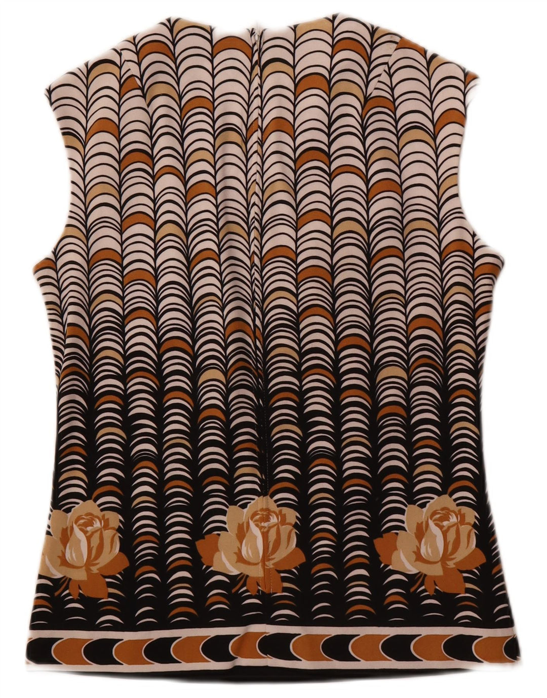 Vintage gornji dio ženske bluze bez rukava IT 40 Mali bež geometrijski poliester