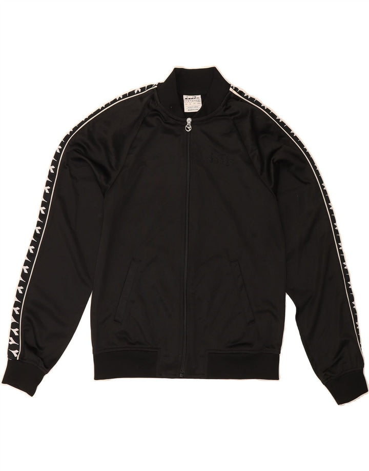 DIADORA Womens Graphic Tracksuit Top Jacket UK 6 XS Black Polyester Vintage Diadora and Second-Hand Diadora from Messina Hembry 