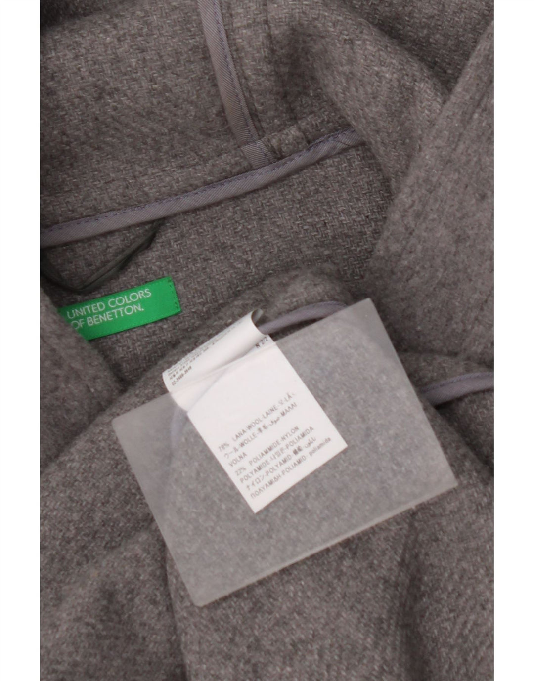 BENETTON Muški Duffle Coat s kapuljačom UK 42 XL Siva vuna