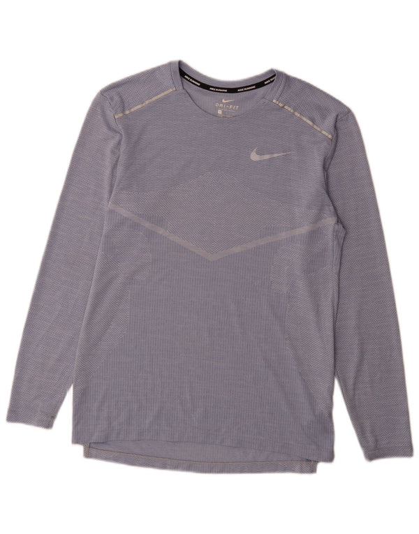 Nike Mens Dri Fit Top Long Sleeve Small Blue Pinstripe Polyester
