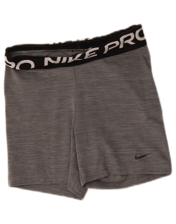 Nike Girls Dri Fit Graphic Sport Shorts 8-9 Years Small Grey Flected