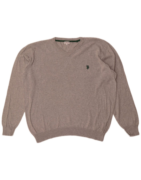 U.S. Polo Assn. Muški džemper s V-izrezom XL sivi s pjegama