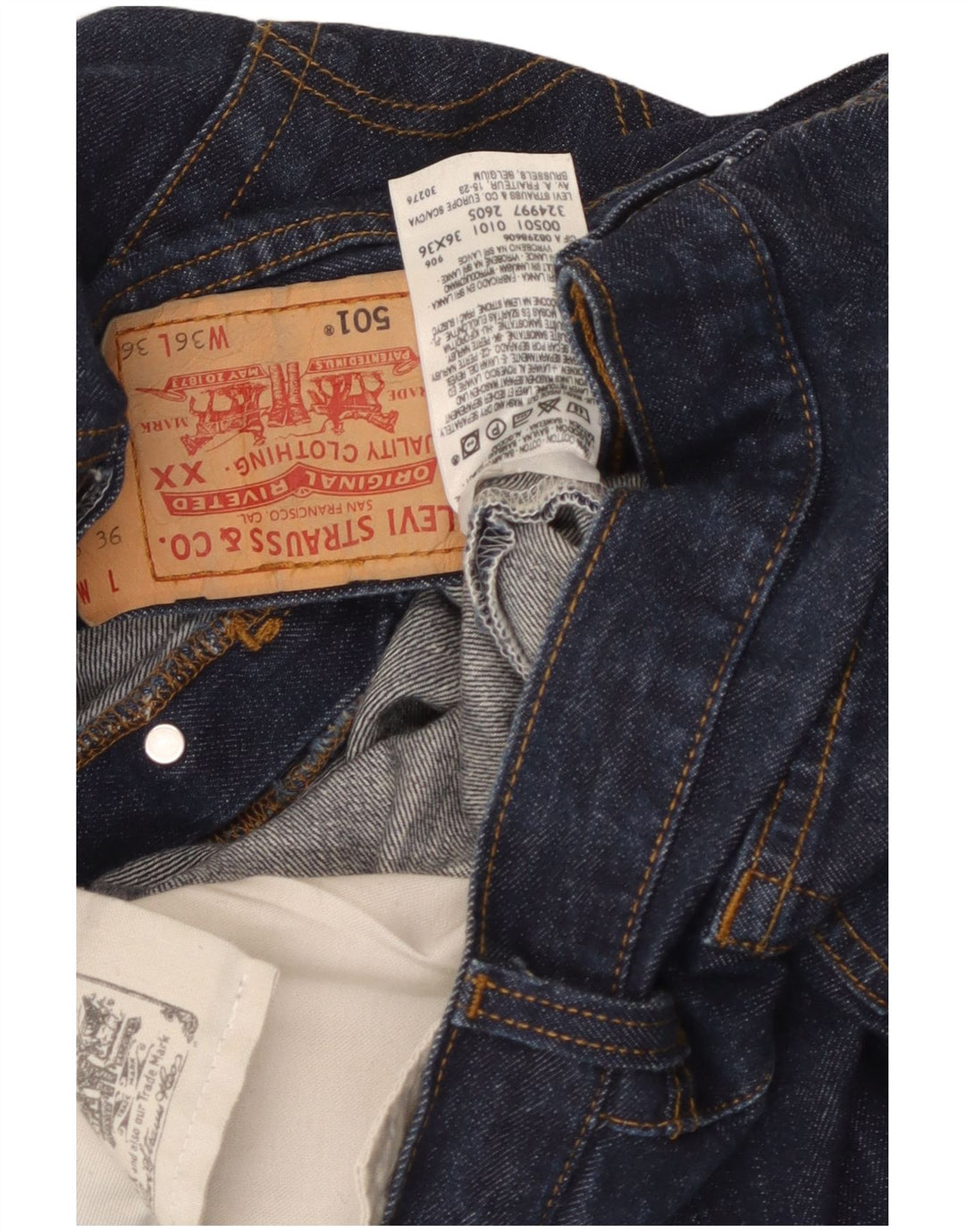 LEVI'S Mens 501 Straight Jeans W36 L30 Navy Blue Cotton Vintage Levi's and Second-Hand Levi's from Messina Hembry 