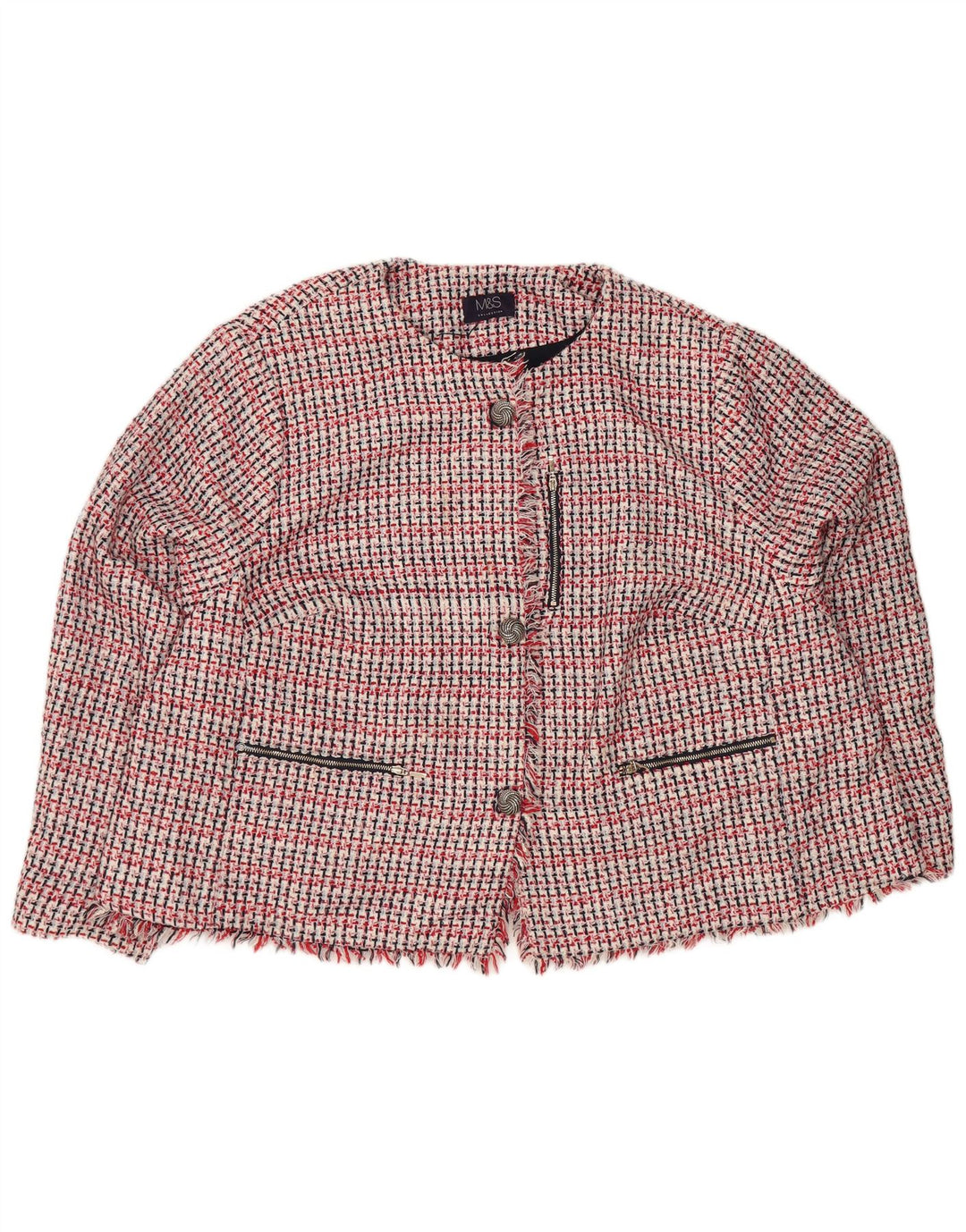 Marks & Spencer ženska jakna sako s 3 gumba UK 30 6XL crveni karirani poliester