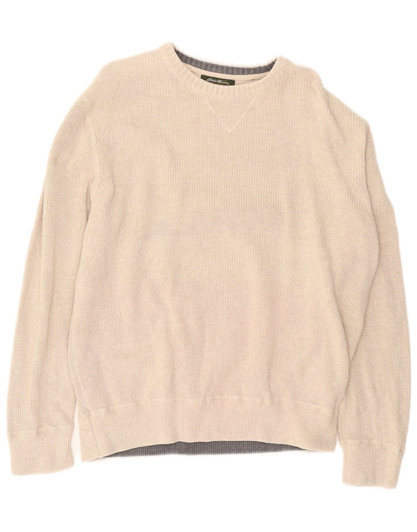 EDDIE BAUER Veliki muški pulover s okruglim izrezom, bež pamuk