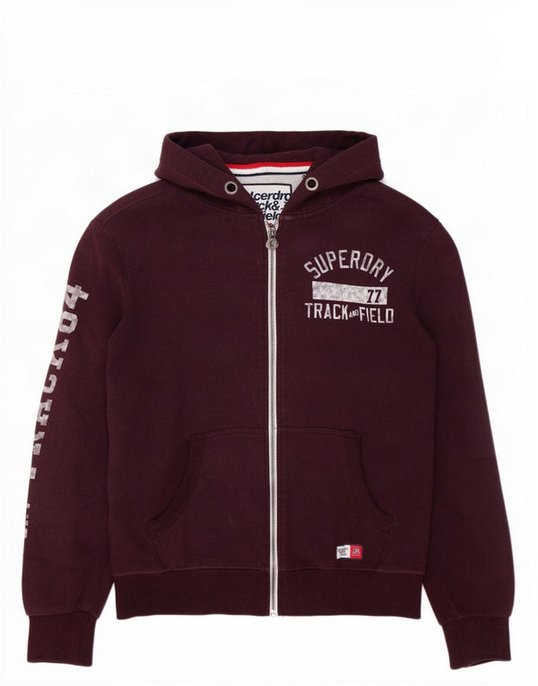 Superdry Mens Graphic Zip Hoodie Sweater XL Burgundy Cotton