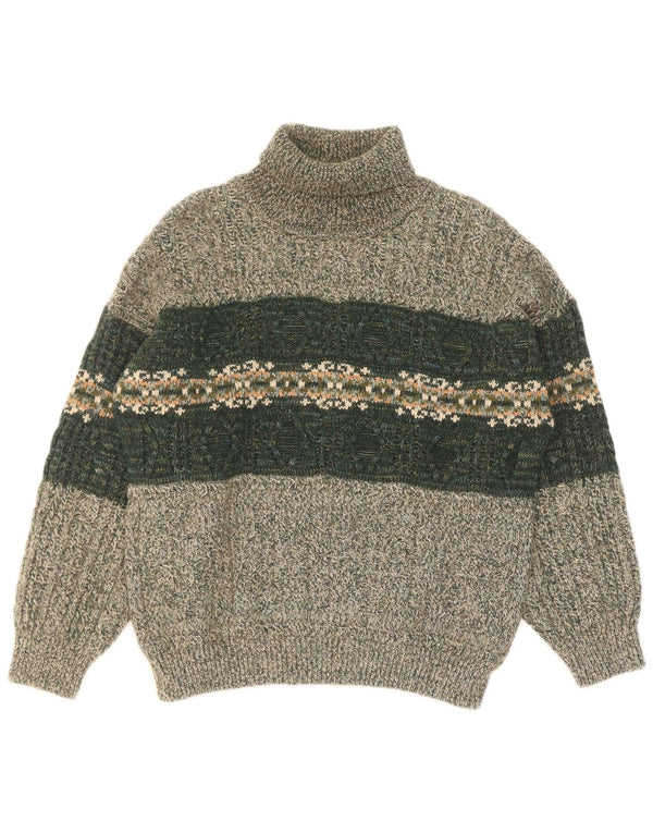Vintage muški pulover s rol izrezom XL Green Fair Isle