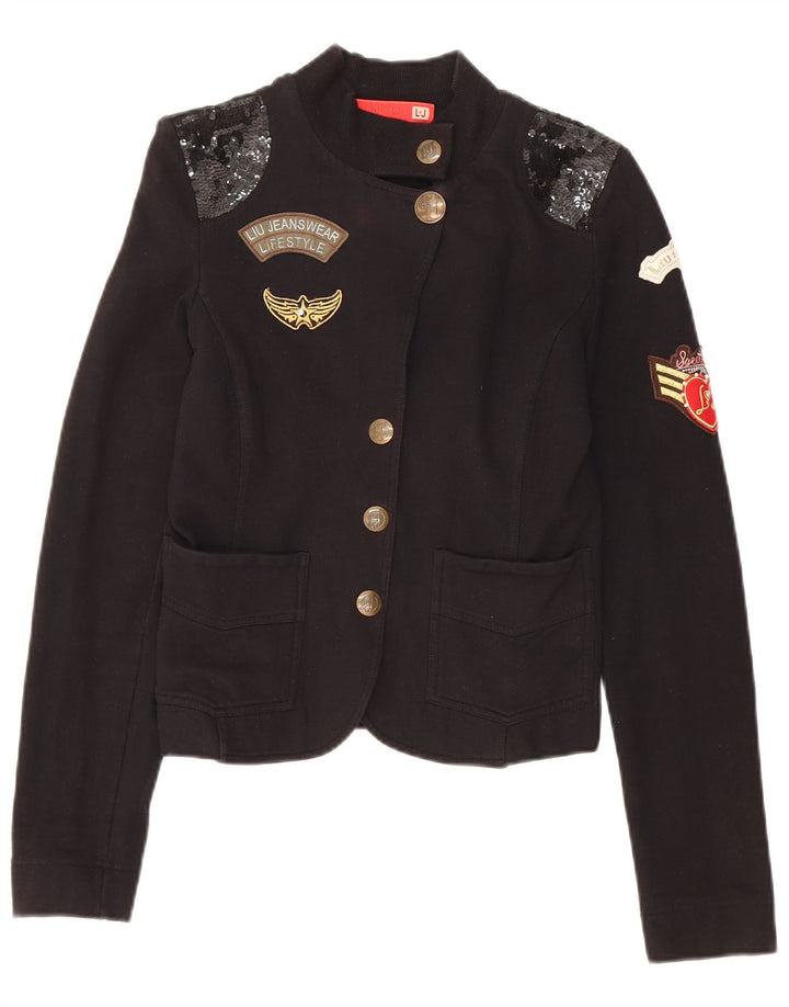 LIU JO Ženska skraćena jakna sa 4 gumba sako UK 6 XS crni pamuk