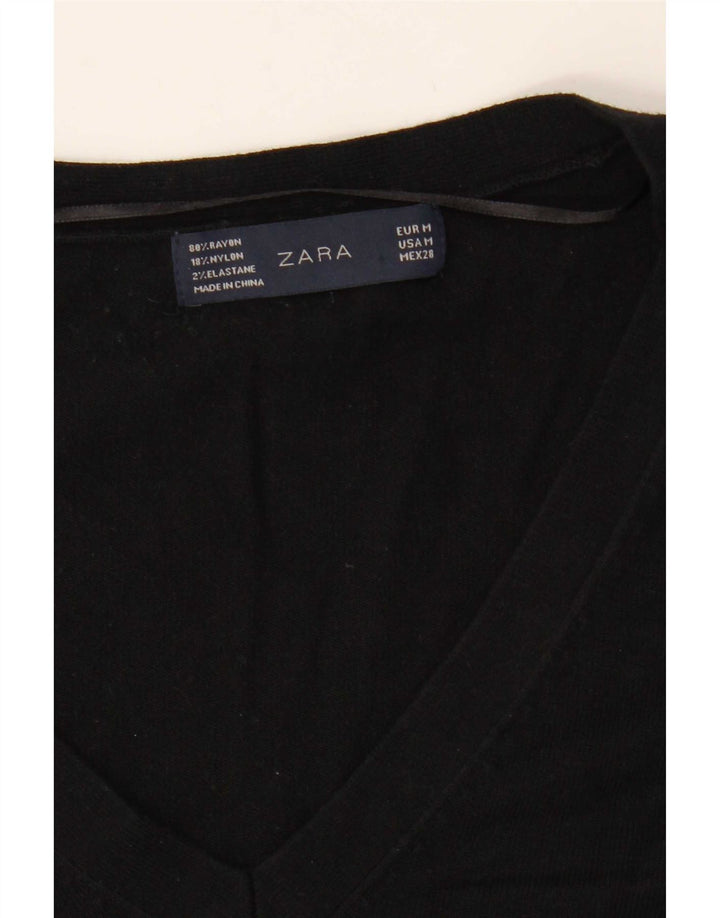 Zara ženski džemper s V-izrezom UK 14 srednje crne svile