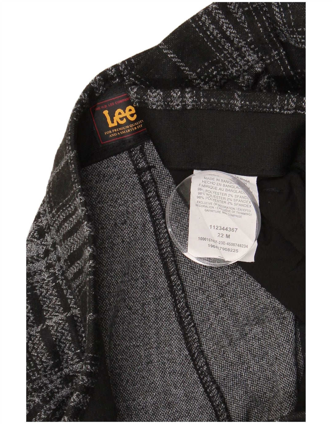 LEE Ženske ravne chino hlače US 22 3XL W42 L30 crni karirani poliester