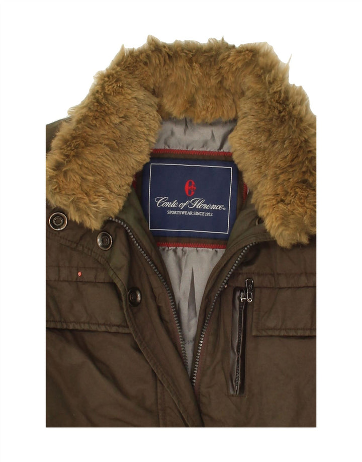 CONTE OF FLORENCE Womens Utility Jacket IT 40 Small Khaki Cotton Vintage Conte of Florence and Second-Hand Conte of Florence from Messina Hembry 