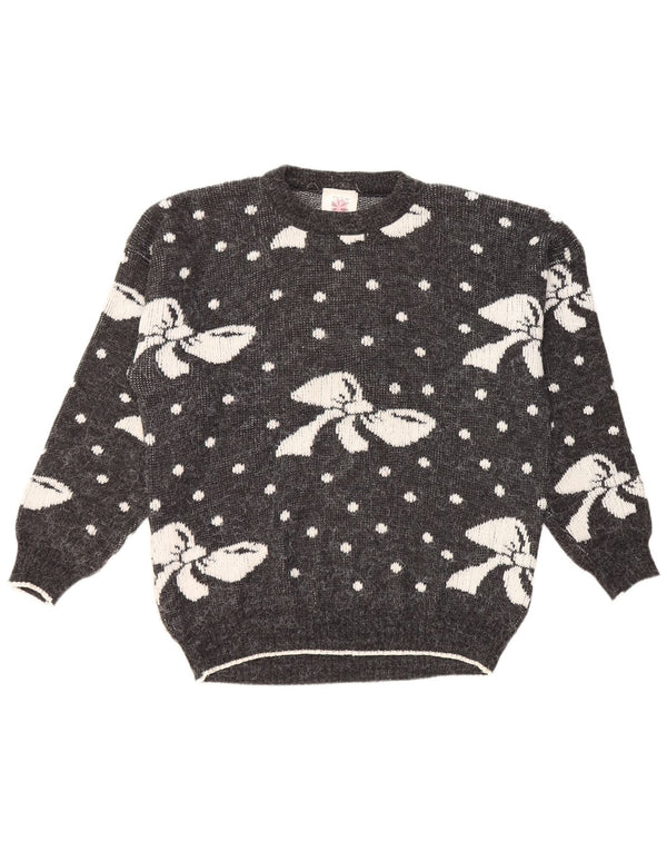 VINTAGE ženski džemper s okruglim izrezom UK 16 Veliki sivi točkasti akril