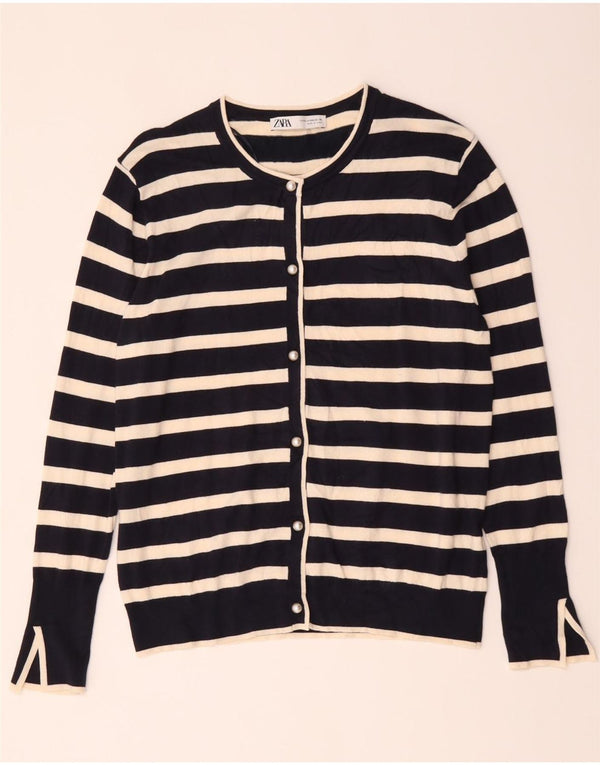 Zara ženski kardigan pulover UK 20 2XL tamnoplava prugasta viskoza