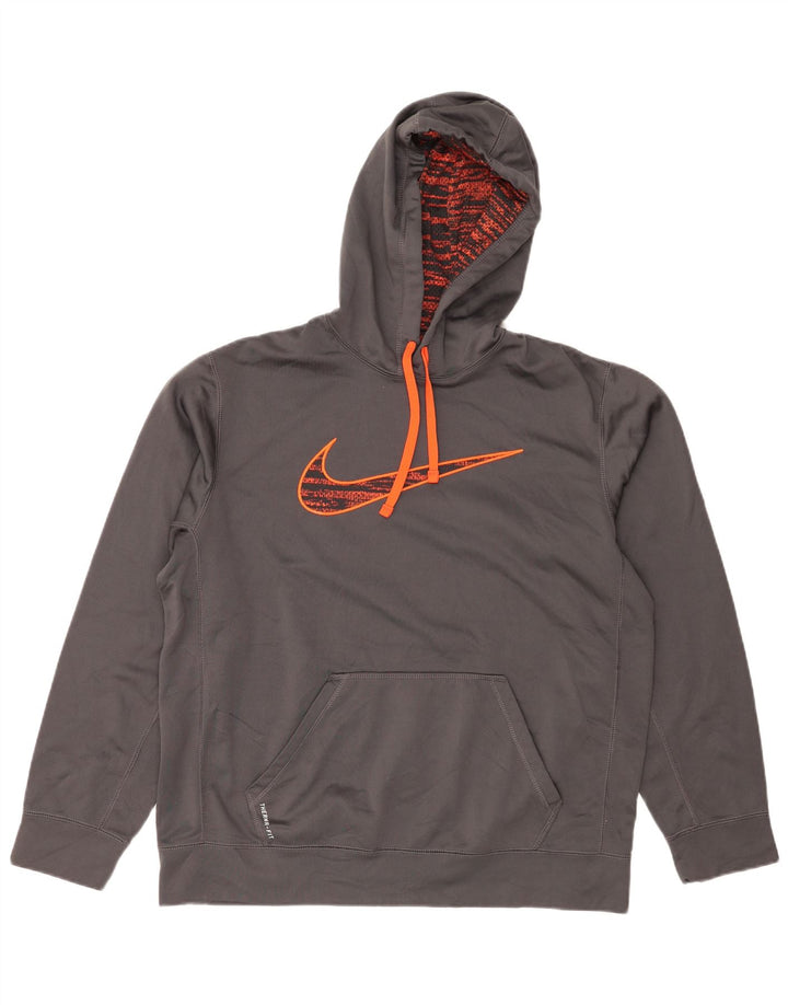 Nike muški Therma-Fit grafički džemper s kapuljačom veliki sivi poliester