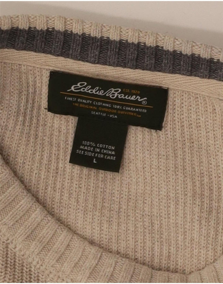 EDDIE BAUER Veliki muški pulover s okruglim izrezom, bež pamuk