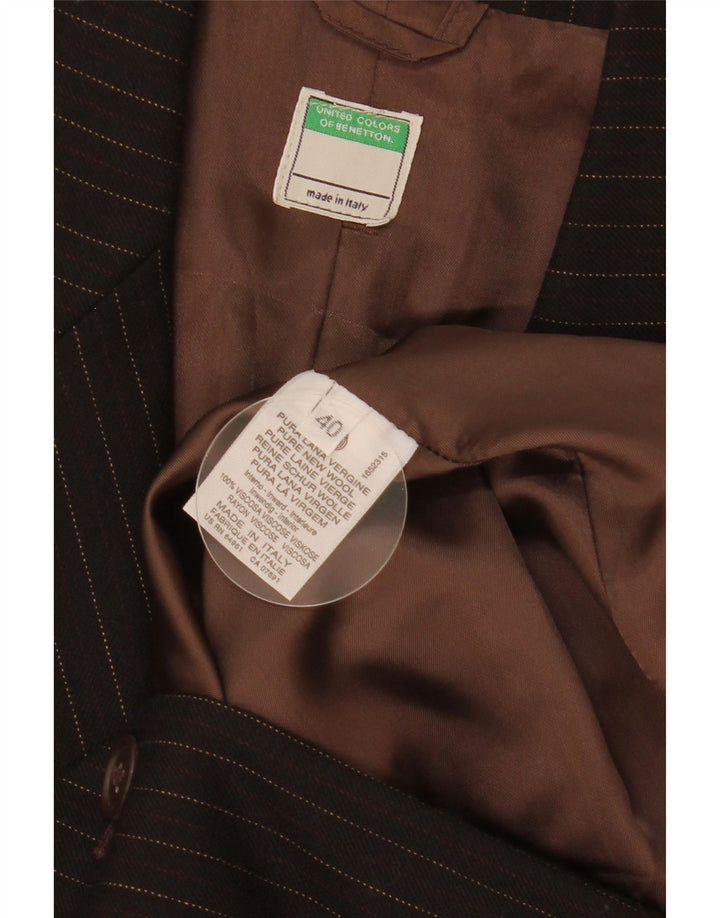 Benetton ženski sako sa 2 gumba IT 40 Mala smeđa prugasta nova vuna