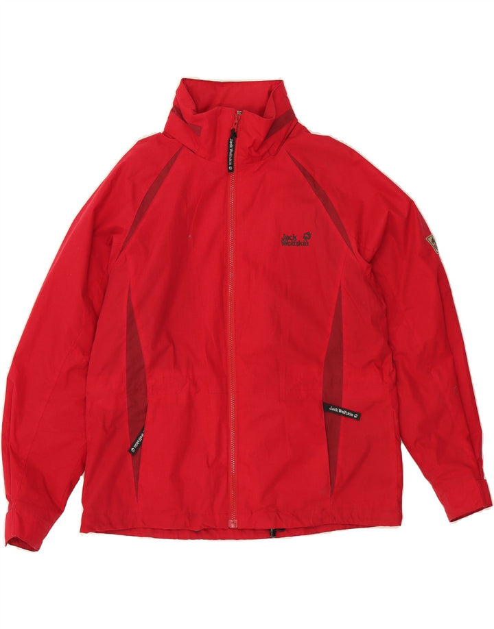 JACK WOLFSKIN Womens Loose Fit Rain Jacket UK 12 Medium  Red Colourblock Vintage Jack Wolfskin and Second-Hand Jack Wolfskin from Messina Hembry 