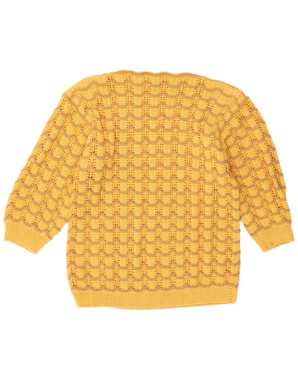 Vintage ženski džemper s brodskim izrezom UK 14 Retro srednje žute pruge