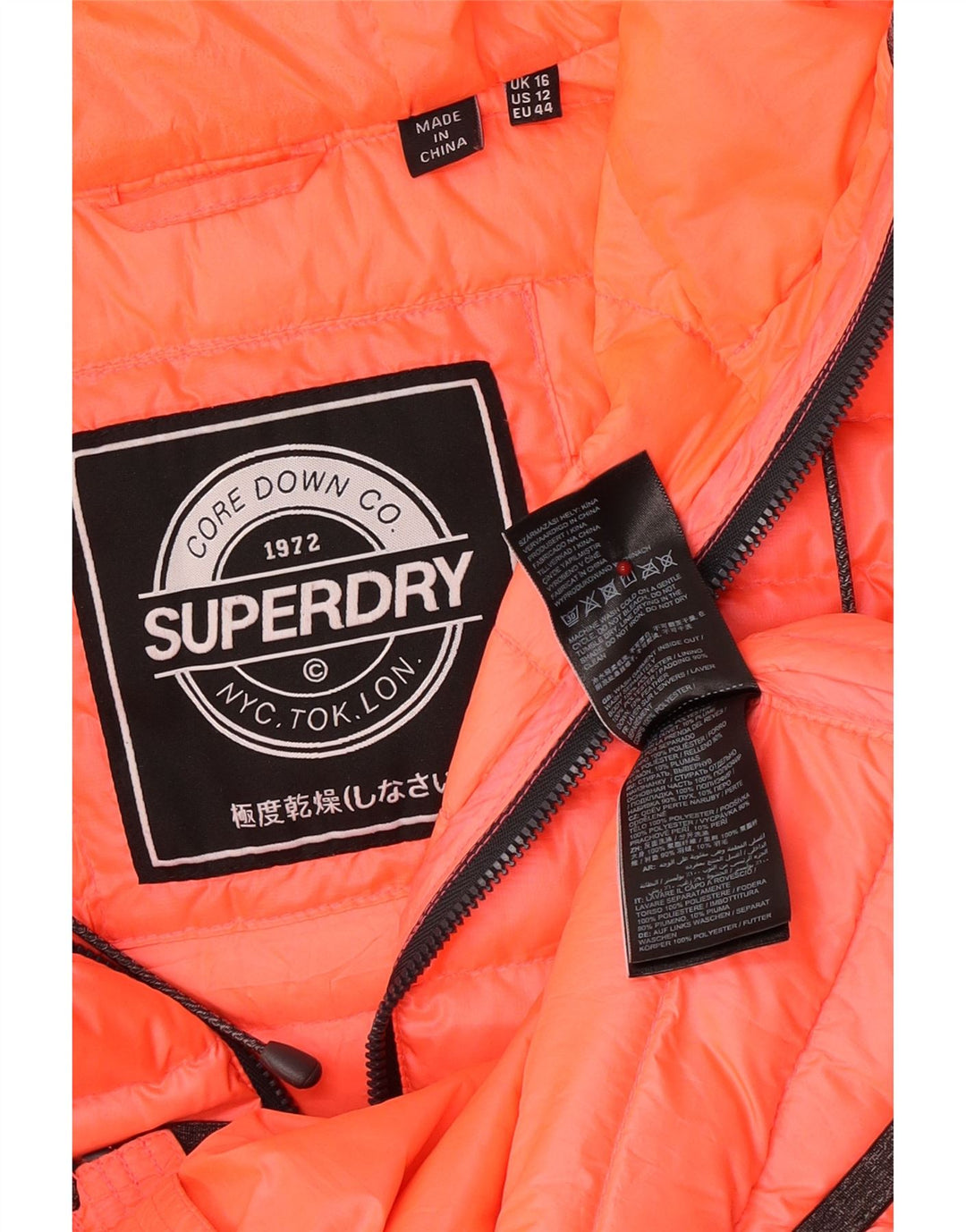Superdry ženska podstavljena jakna s kapuljačom UK 16 veliki ružičasti poliester